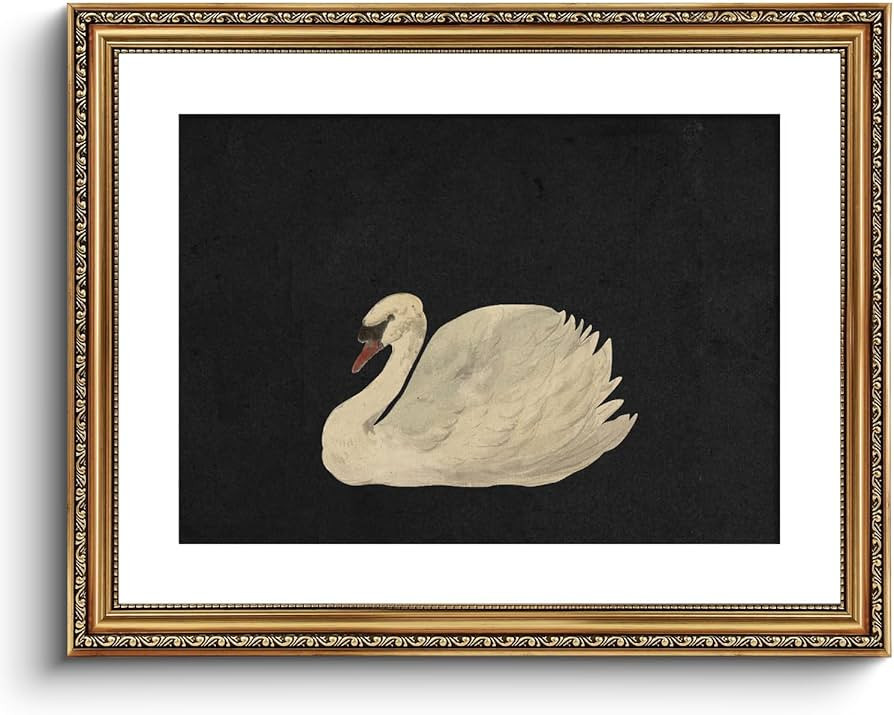 VIYYIEA Gold Framed Wall Art Canvas Print Home Decor Vintage Swan Decoration Grace Swan Art Paint... | Amazon (US)