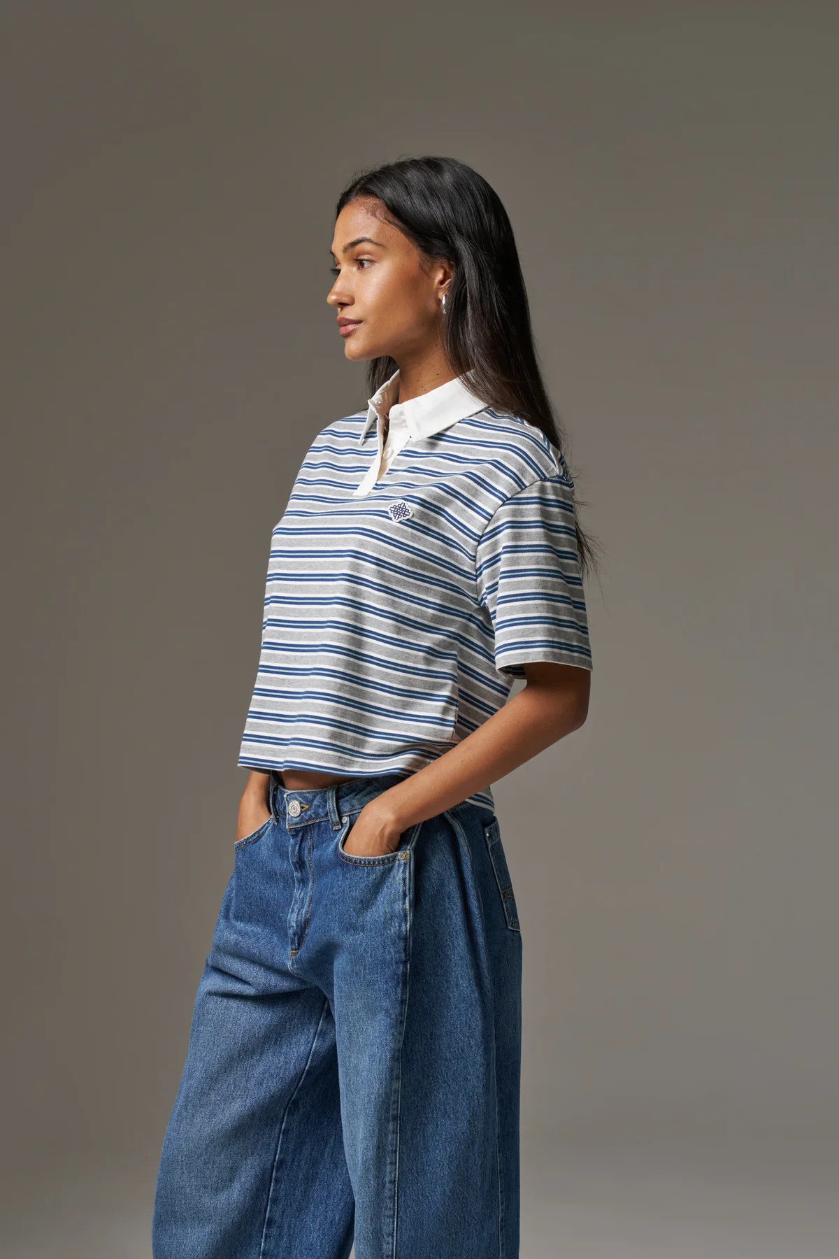 STRIPED POLO TEE - GREY | The Couture Club