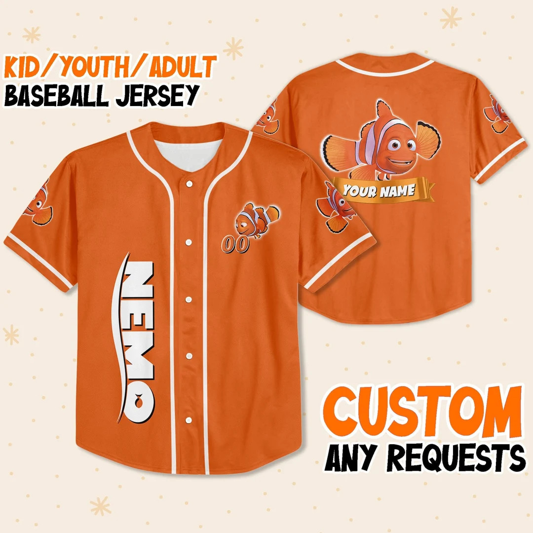 Personalize Nemo Orange White, Adult Disney Baseball Jersey Sports Outfits Cute Gifts for Fans Di... | Etsy (US)
