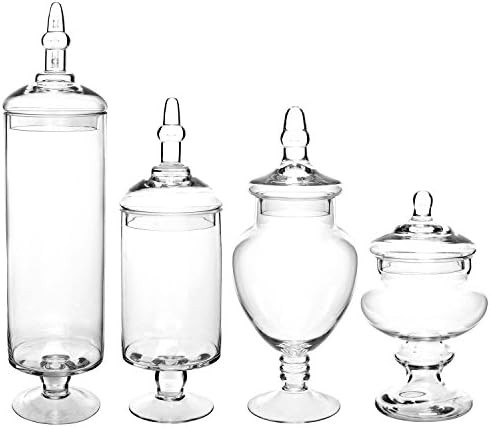 MyGift (Set of 4) Large Classic Clear Glass Lid Apothecary Jars/Candy Buffet/Wedding Centerpiece ... | Amazon (US)