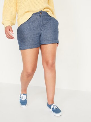 High-Waisted Chambray Linen-Blend Everyday Shorts for Women -- 3.5-inch inseam | Old Navy (US)