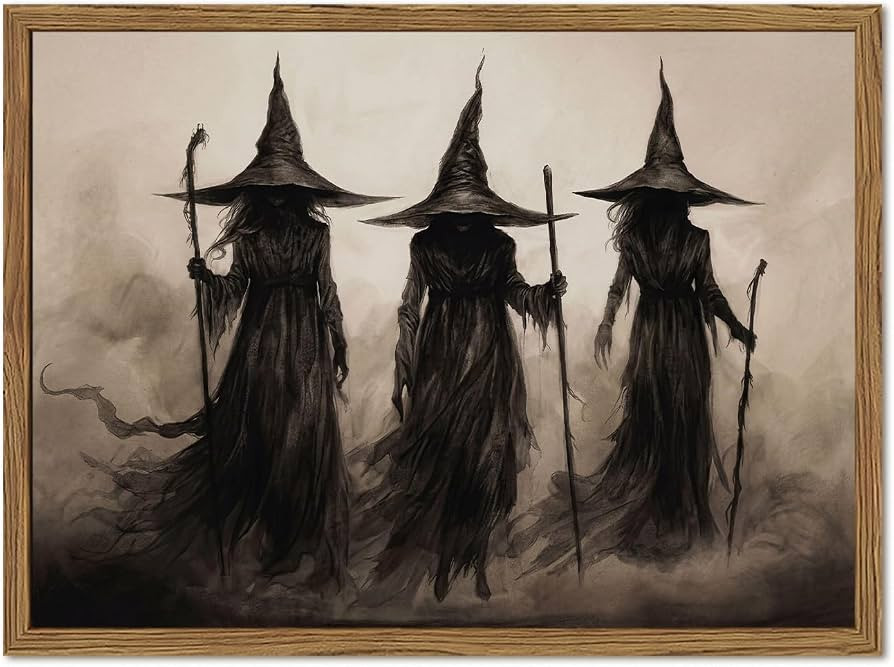 Vintage Framed Witch Halloween Wall Art, Gothic Three Witches Wall Decor, Dark Academia Canvas Pr... | Amazon (US)