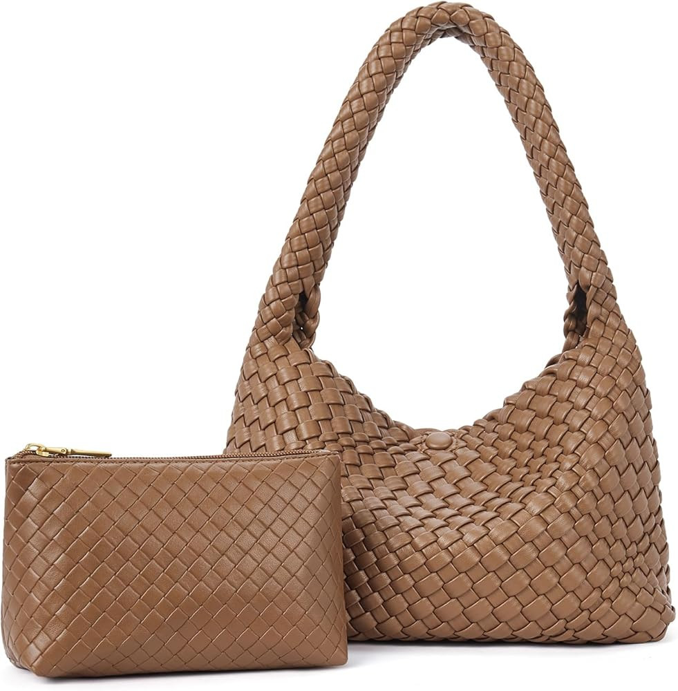 CLUCI Woven Shoulder Bag for Women，Vegan Leather Purse Tote Handbag 2PS | Amazon (US)