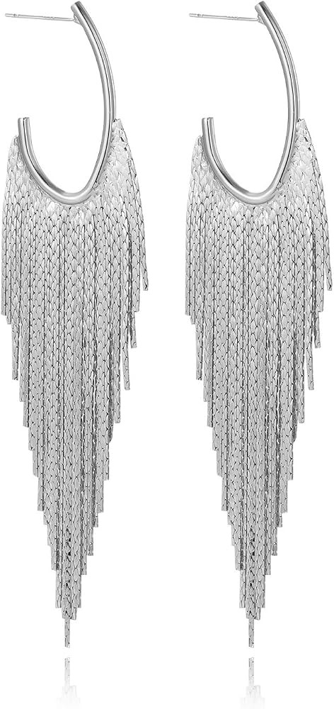 Boho Linear Tassel Drop Dangling Earrings For Women,Long Formal Country Bohemian Fringe Chain Cha... | Amazon (US)