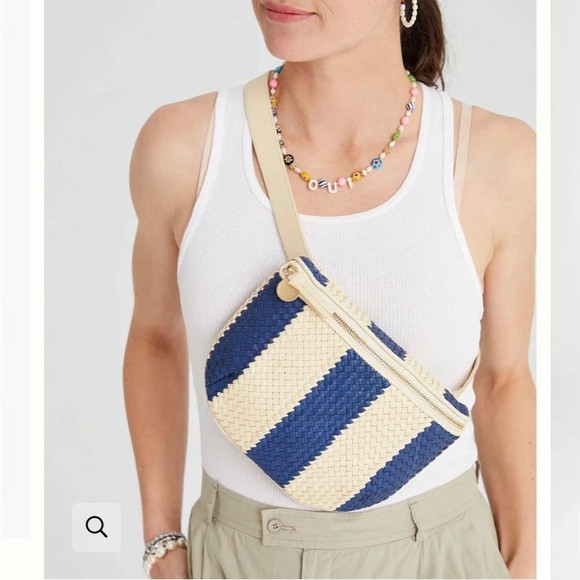 CLARE V FANNY PACK : INDIGO & CREAM WOVEN RACING STRIPES | Poshmark
