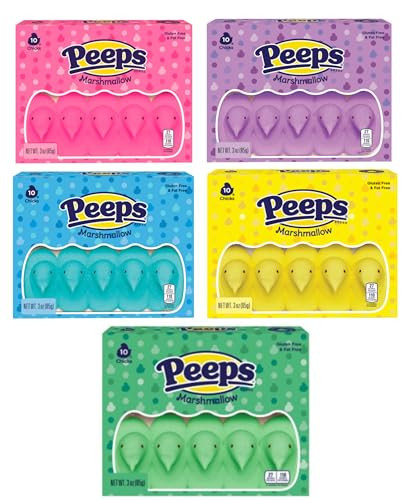 Marshmallow Peep Variety Pack - Pack of 5 - Smiling Sweets - One of Each Color - Blue, Pink, Green, Yellow, and Lavender - Delicious Classic Treats - Perfect for Easter Baskets | Amazon (US)