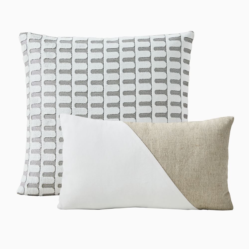 Cut Velvet Archways & Cotton Linen Velvet Corners Pillow Cover Set - White | West Elm (US)