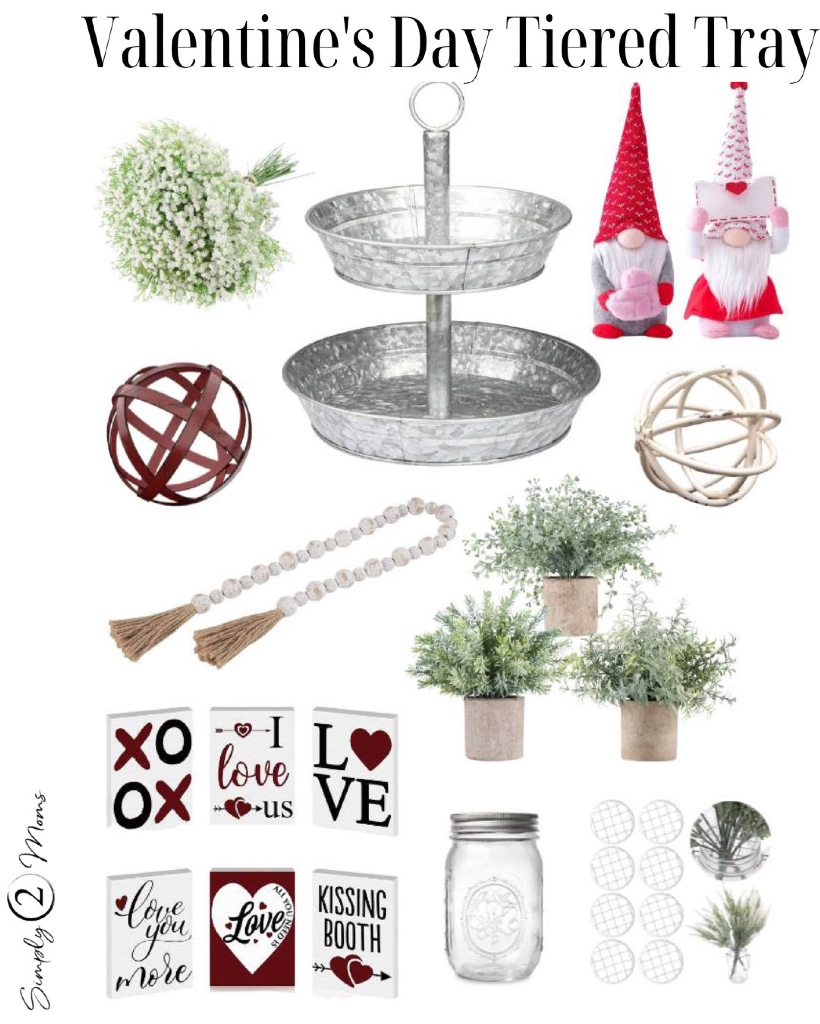 Create a fun tiered tray for Valentine’s Day. They are perfect for so many places in your home. Pops of red with cute gnome and wood signs mixed with small plants and greenery create a pretty galvanized tiered tray design. #valentinesdaydecor #tieredtraystyling #gnomes

#LTKSeasonal #LTKunder50 #LTKhome