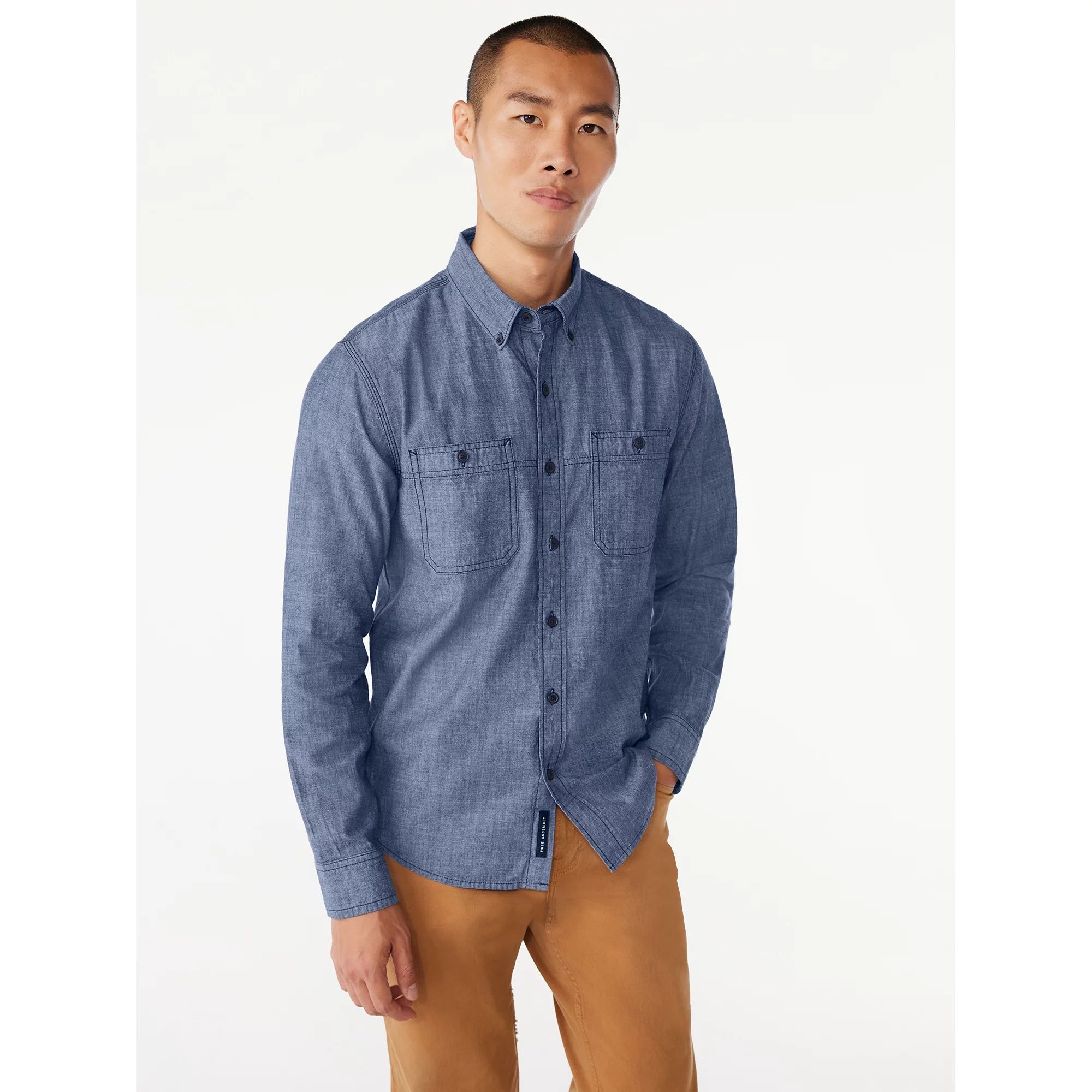 Free Assembly Men's Chambray Shirt with Long Sleeves, Sizes XS-3XL | Walmart (US)