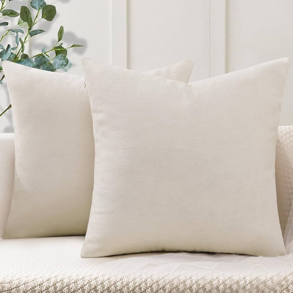 Decorative Chenille Throw Pillow Covers 18x18 Set of 2, Luxury Soft Velvet Pillow Covers for Sofa... | Amazon (US)