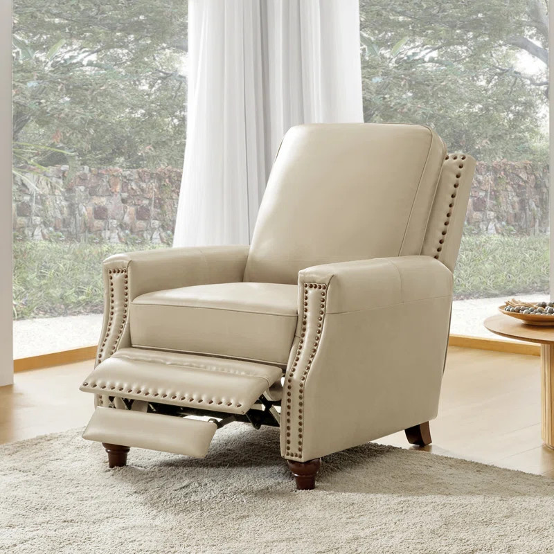 Andrena Genuine Leather Recliner with Nailhead Trim | Wayfair North America