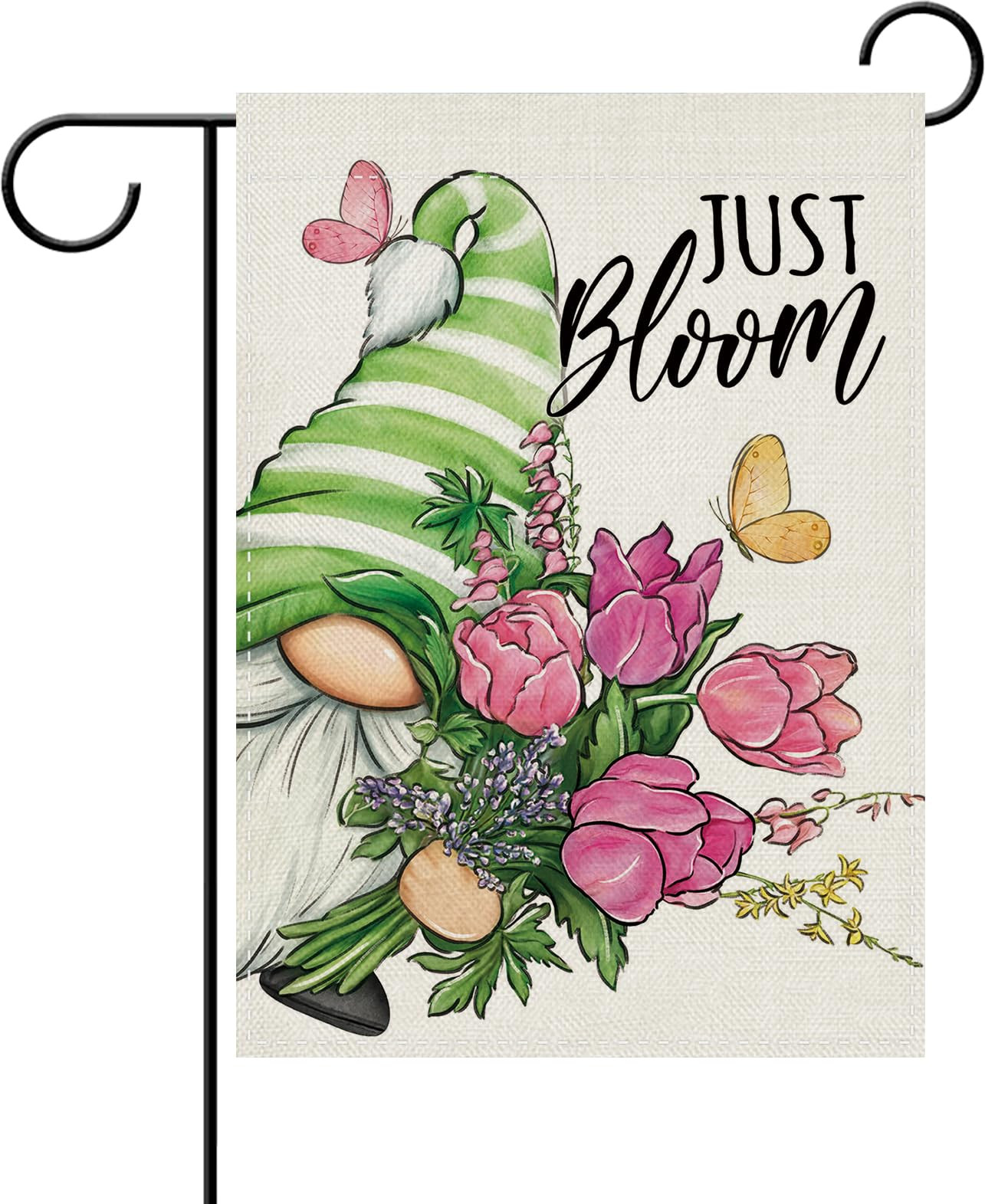Dyrenson Spring Gnome Decorative Garden Flag, Just Bloom Pink Tulip Flower Butterfly Yard Outside... | Amazon (US)