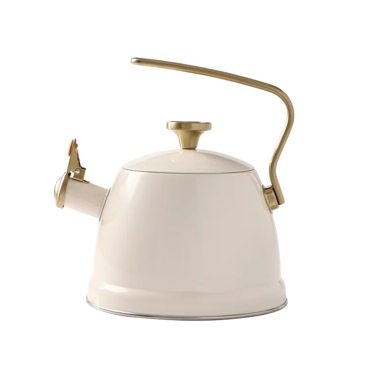 Better Homes & Gardens Cream Stainless Steel Whistling Tea Kettle with Gold Accents, 2 Quart | Walmart (US)