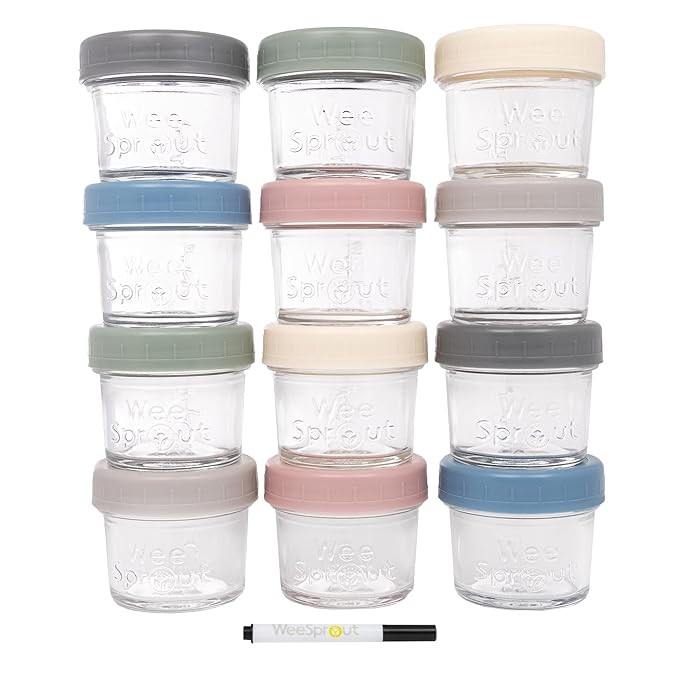WeeSprout Glass Baby Food Storage Jars - 12 Set, 4 oz Baby Food Jars with Lids, Freezer Storage, ... | Amazon (US)