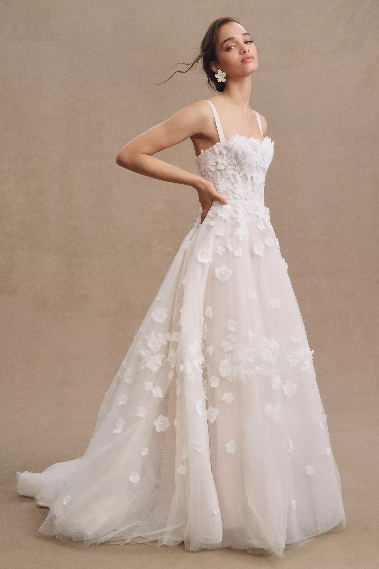 Willowby by Watters Abigail Square-Neck A-Line Appliqué Wedding Gown | Anthropologie (US)