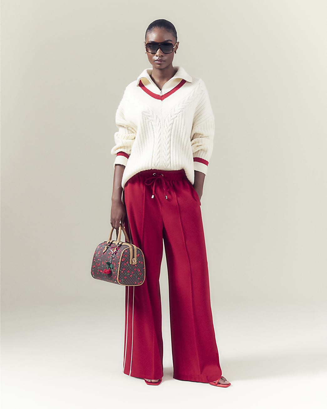 Red Wide Leg Side Stripe Joggers | River Island UK & IE