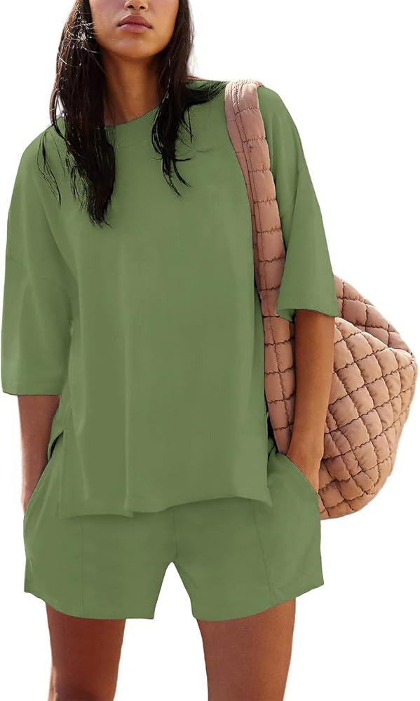 Womens Lounge Sets Half Sleeve Crew Neck Two Piece Outfits Summer 2025 Cute Matching Sets Clothin... | Amazon (US)