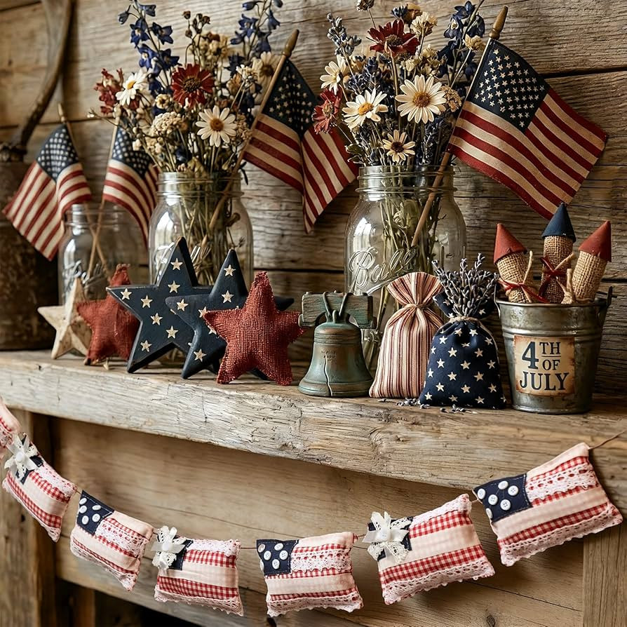 Mindsoft 8.2ft Vintage Patriotic Flag Garland, 250th Anniversary 4th of July Decorations, Red Whi... | Amazon (US)