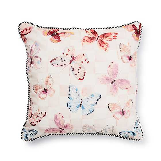 Eternity Butterfly Checked Throw Pillow | MacKenzie-Childs