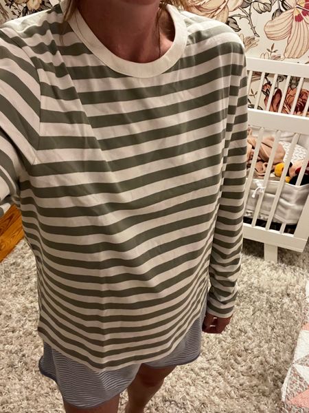 I love a good striped tee, I just got this basic from H&M and am obsessed with the color combo of olive/ivory. I sized up to a large so it would work through my pregnancy, if not pregnant I would get a medium, TTS. 

#LTKbump