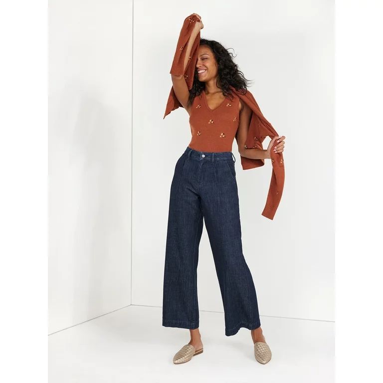 Time and Tru Women's Mid Rise Wide Leg Trouser Jeans, 31" Inseam - Walmart.com | Walmart (US)