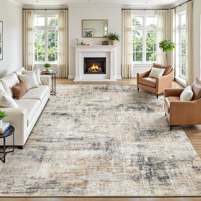 Lofus 8x10 Area Rug for Living Room, Gold Abstract Large Rugs with Non-Slip Backing, Neutral Mode... | Amazon (US)