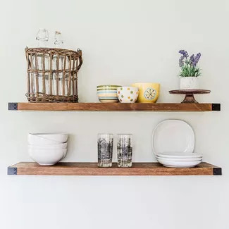 Willow & Grace Sylvia 36-Inch Display Decor Floating Wood Shelves with Iron Corners for Kitchen, ... | Target