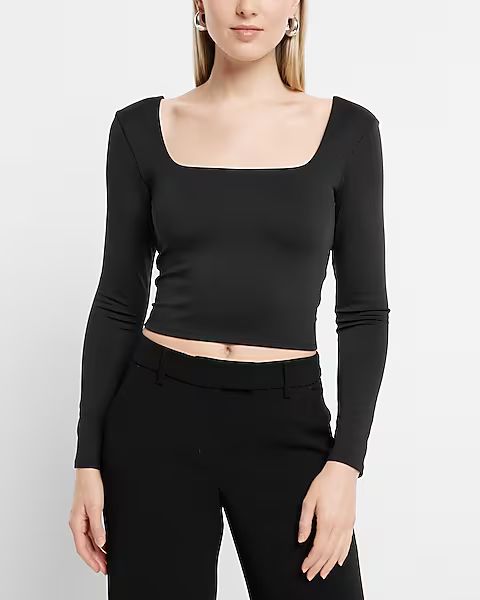 Body Contour High Compression Square Neck Long Sleeve Cropped Tee | Express