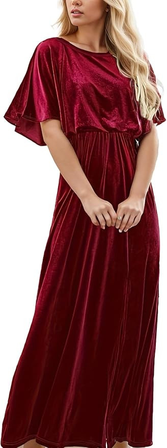 IFFEI Women's Velvet Dress Batwing Sleeve Vintage Maxi Dress Elegant A Line Long Formal Party Dre... | Amazon (US)