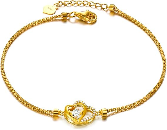 18k Yellow Gold Cubic Zirconia Heart Bracelets for Women, Real Gold Love Jewelry Gifts for Her, 6... | Amazon (US)