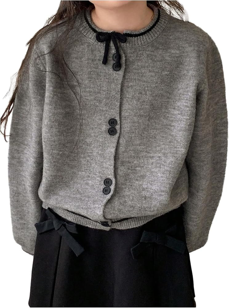SHENHE Girl's Crewneck Cardigan Sweater Button Down Long Sleeve Soft Knit Fall Cardigan | Amazon (US)