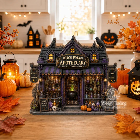 Wooden Block Witch Potion Apothecary Wood Tabletop Display for Halloween Fans | Walmart (US)