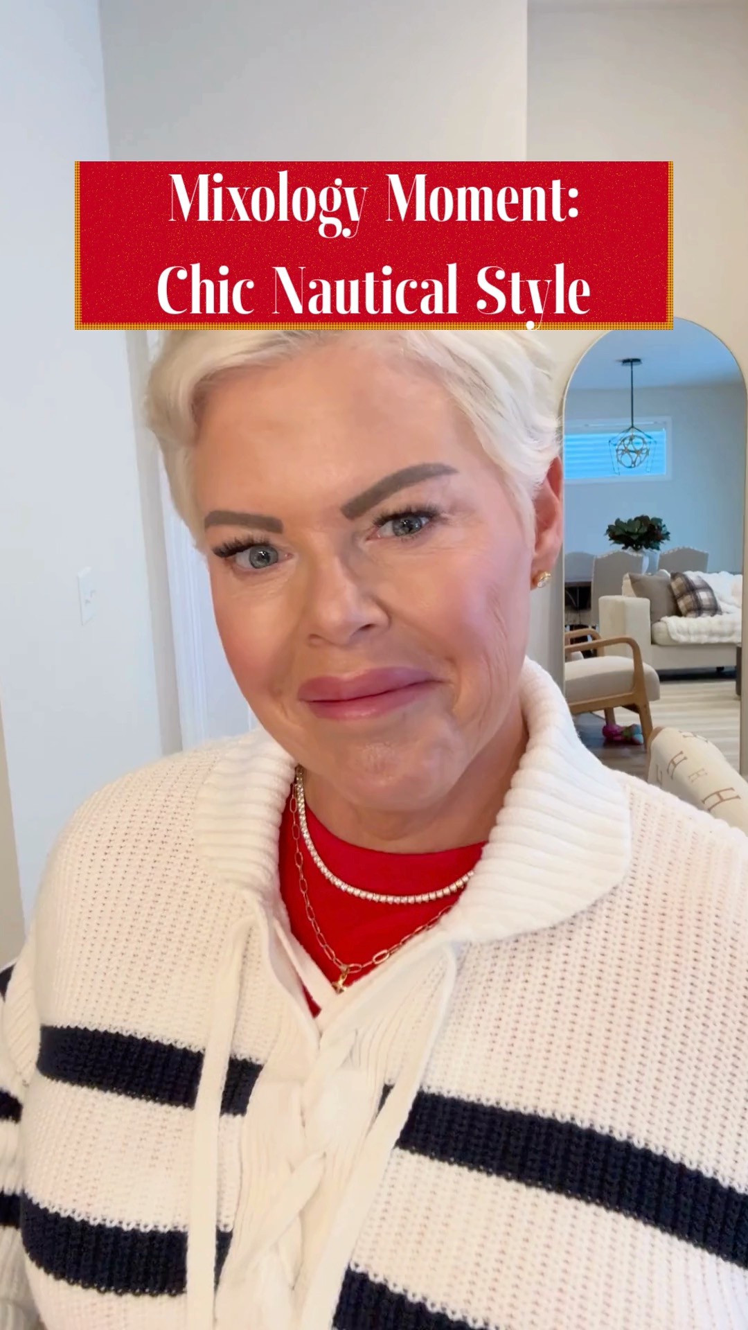 Mixology Moment.  The nautical look is always so classy and always modern.  I've paired the cutest Old Navy cotton navy blue & white striped sweater with red lightweight barrel leg cotton pants (free people inspired) from Amazon. I've added  Gucci nautical sandals. 

 #LTKootd #LTKmomlife #LTKOver40