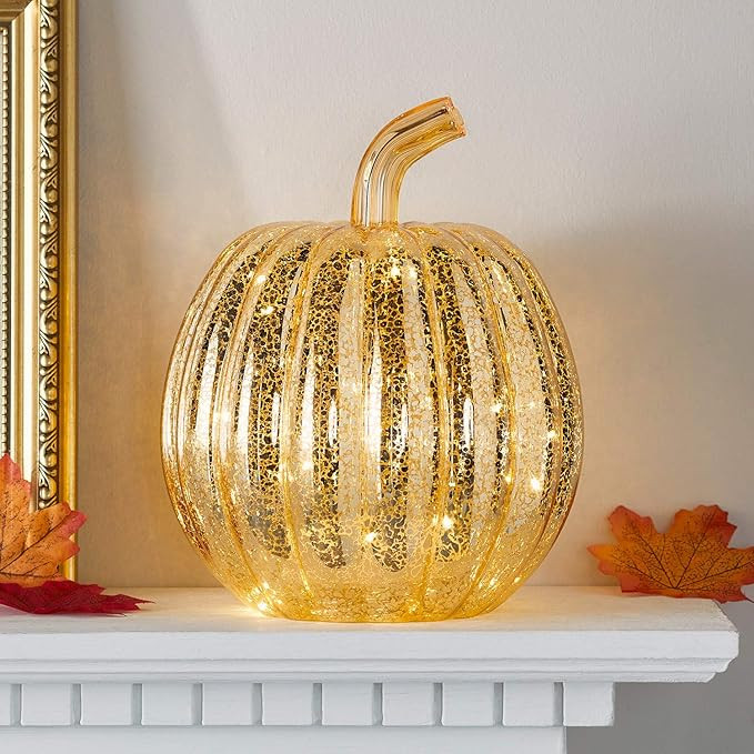 Lights4fun Zucca in Vetro Color Oro Antico con LED di Luce Bianca Calda a Pile per Uso in Interni | Amazon (IT)