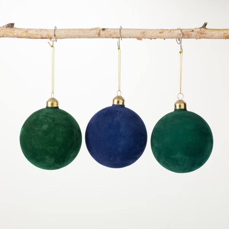 Velvet Ball Ornament Multicolor 4"H Glass Set of 3 | Target