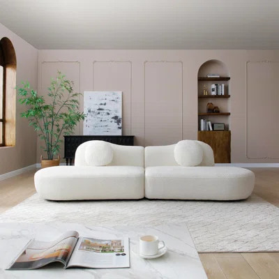 112" Oversized Boucle Upholstered Curved Sofa with 2 Matching Pillows | Wayfair North America