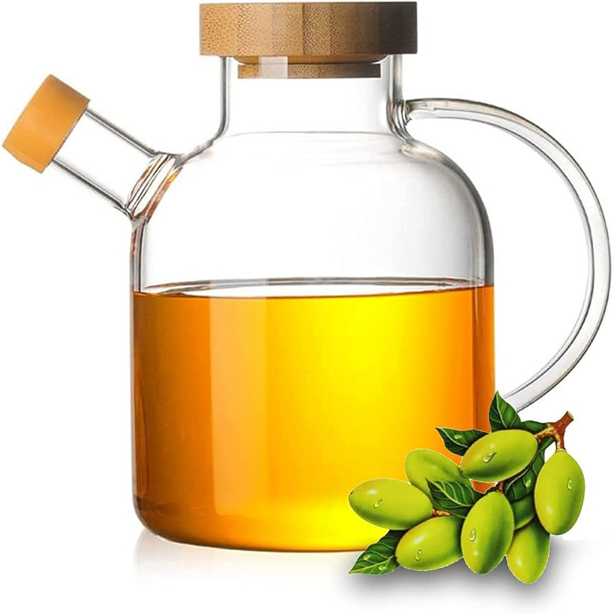22oz Glass Olive Oil Dispenser Bottle - Oil Vinegar Cruet with Handle and Natural Bamboo Lid - 65... | Amazon (US)