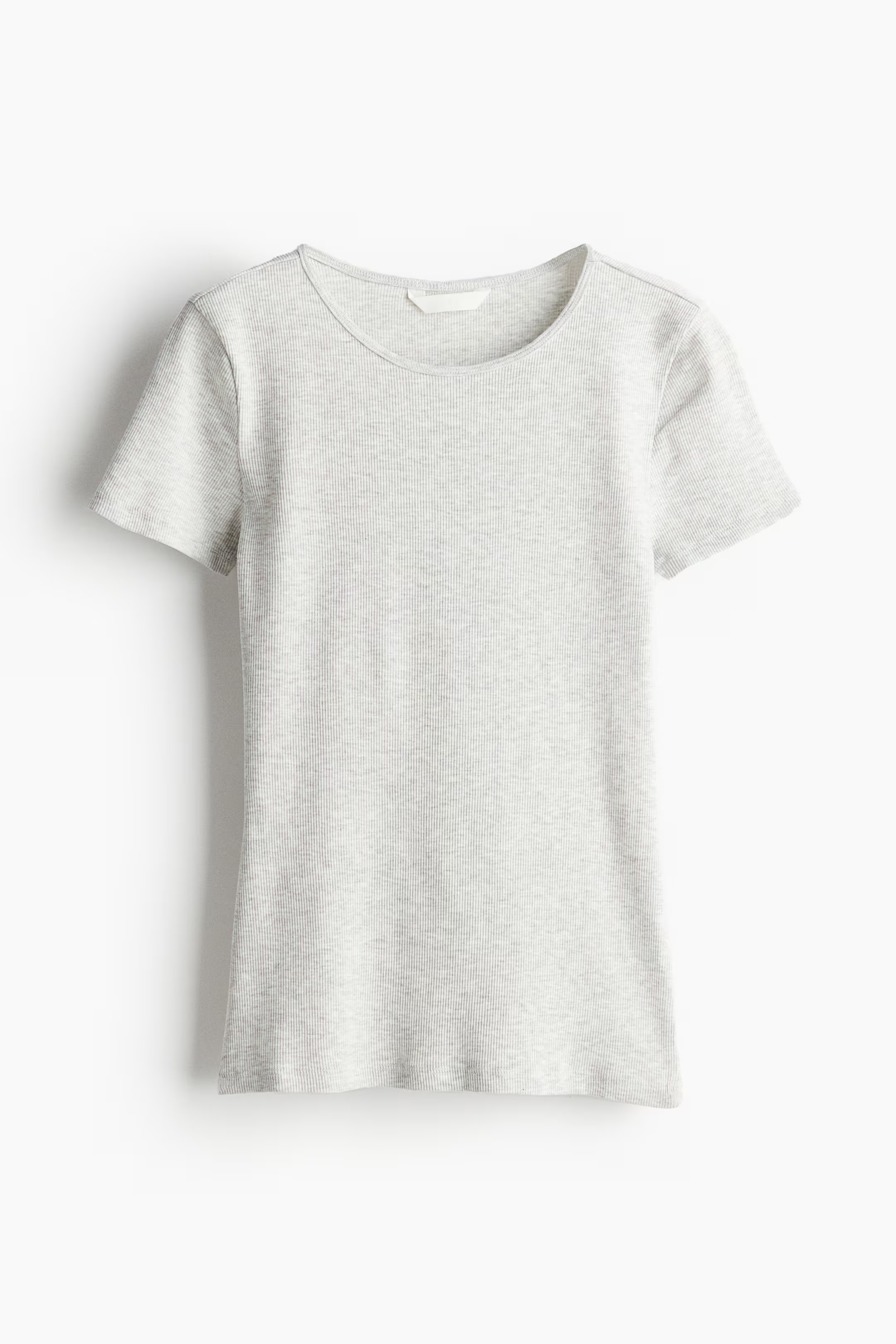 Geripptes T-Shirt - Rundausschnitt - Kurzarm - Hellgraumeliert - Ladies | H&M DE | H&M (DE, AT, CH, NL, FI)