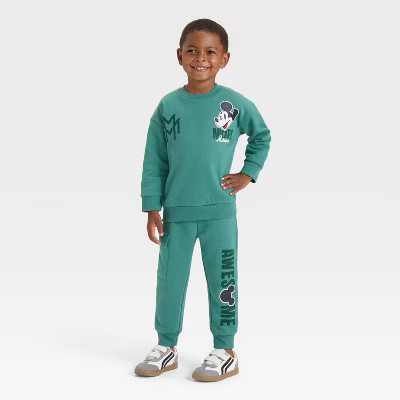 Toddler Boys' 2pc Disney Mickey Mouse Fleece Pullover and Bottom Set - Green 12M | Target