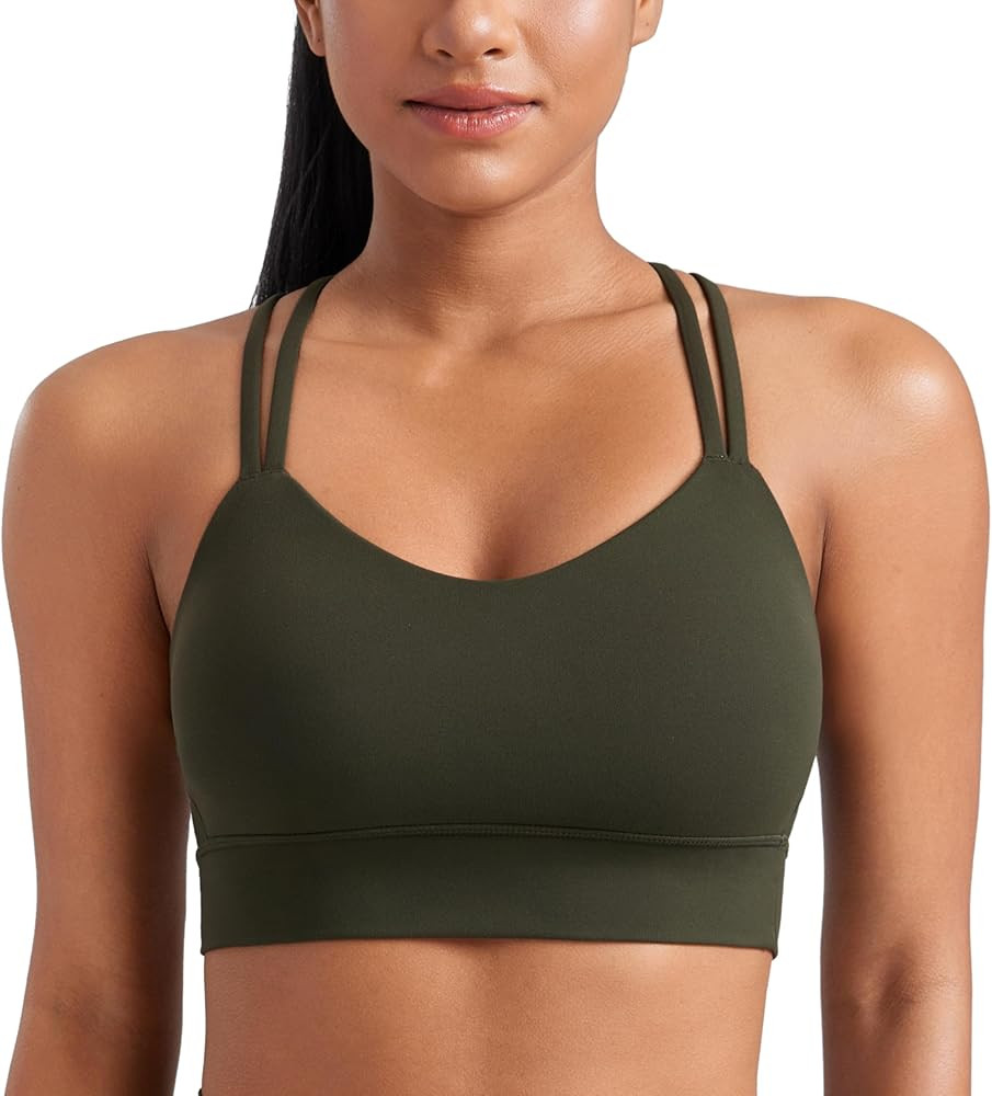CRZ YOGA Softness Mold Womens Butterluxe Strappy Longline Sports Bra - Double Spaghetti Strap Wor... | Amazon (US)