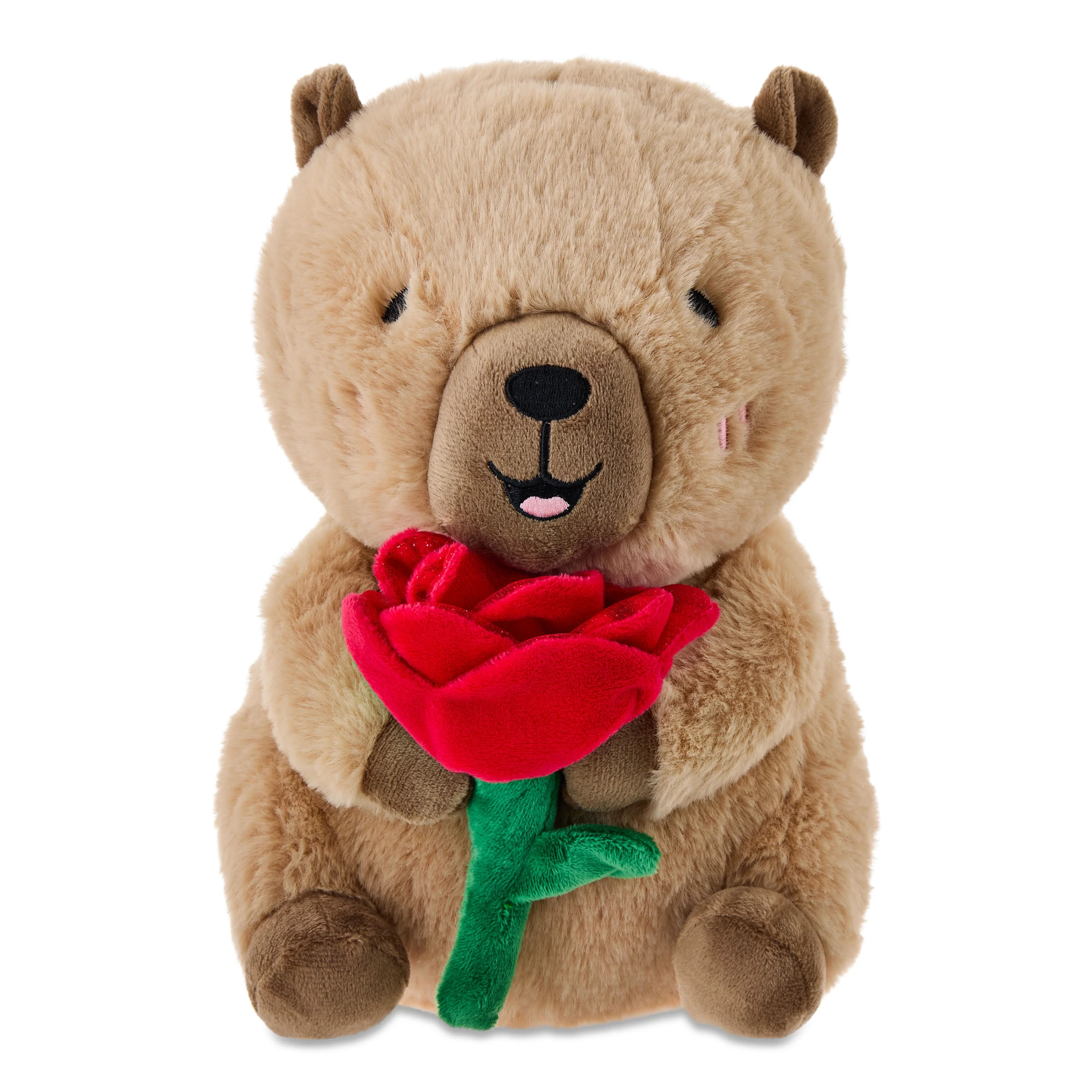 Medium Capybara with Rose Plush, Brown, 12", Valentine's Day by Way To Celebrate | Walmart (US)