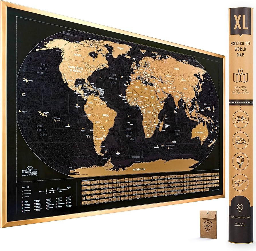 XL Scratch Off Map of The World with Flags - 36 x 24 Easy to Frame Scratch Off World Map Wall Art... | Amazon (US)