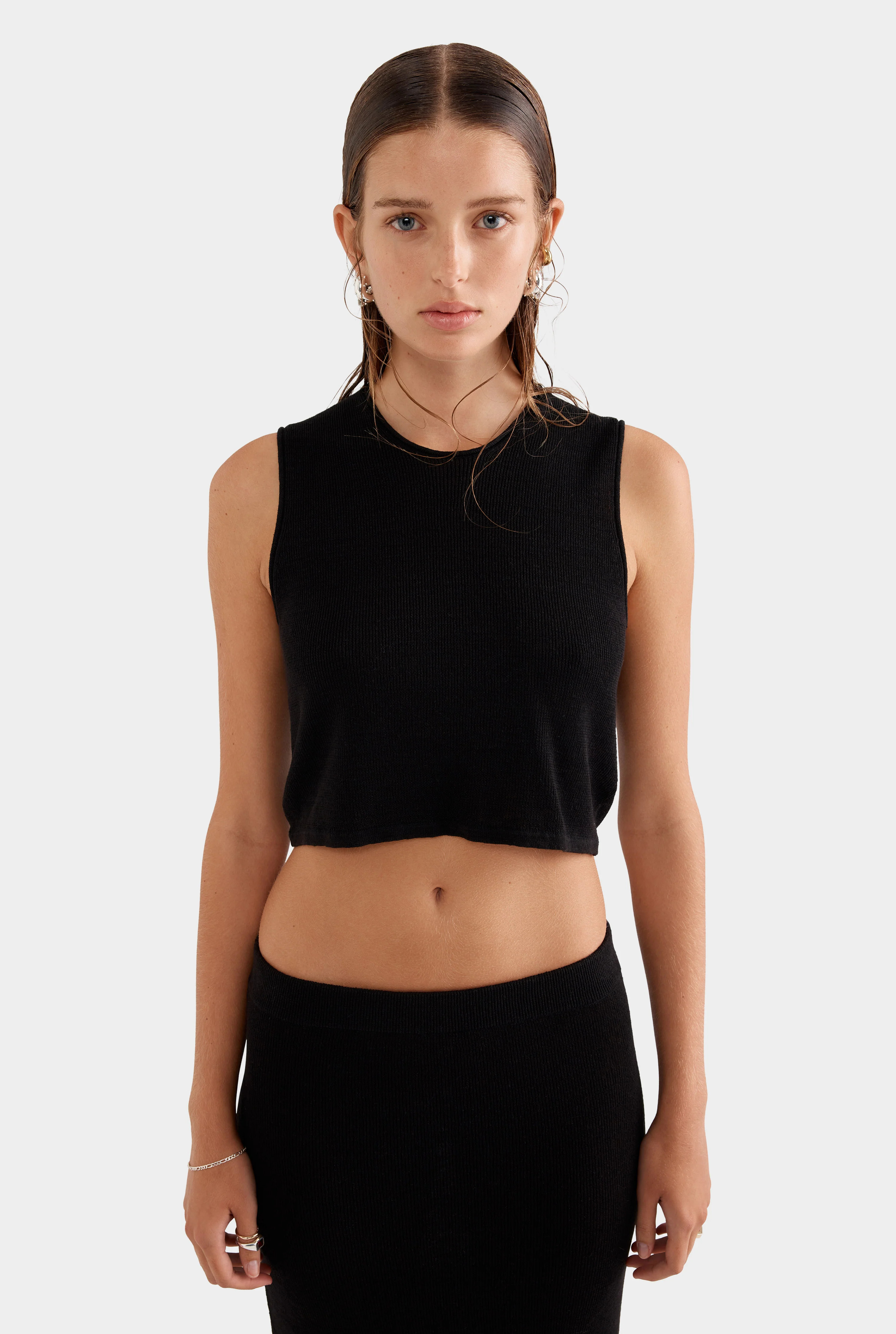 Venroy - Womens Black Rib Knitted Cropped Tank | Venroy AU