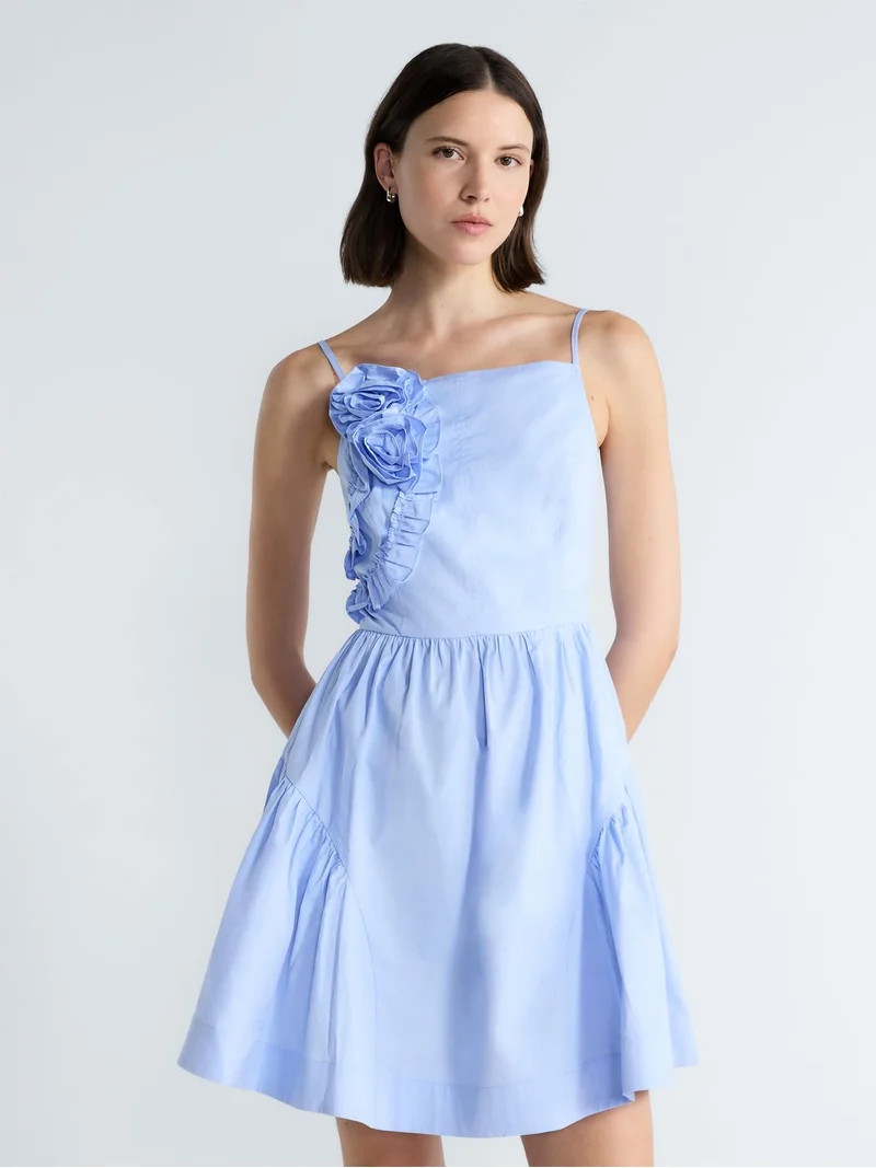 Free Assembly Women's and Women's Plus Cotton 3D Floral Mini Dress, Sizes 0-26W | Walmart (US)