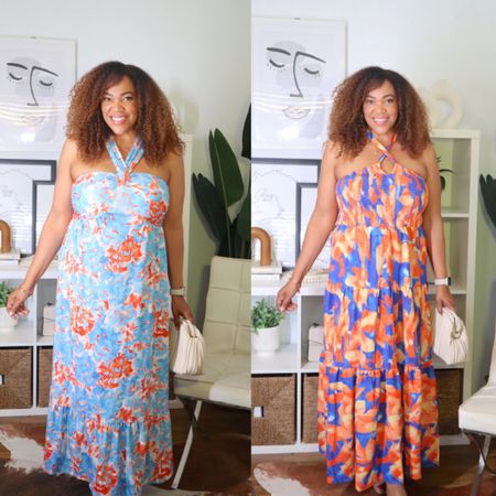 These halter maxi dresses are too cute! Size large in both. 

#LTKfindsunder50 #LTKmidsize