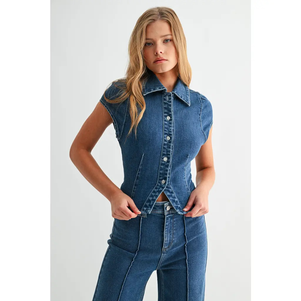 Jemina Denim The Seam Fitted Denim Shirt in Medium Wash at Nordstrom, Size Large | Nordstrom