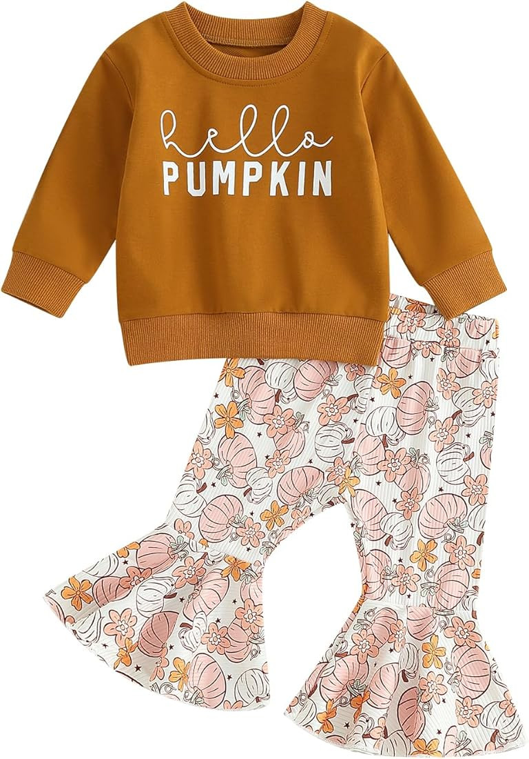 Kupretty Baby Girl Fall Winter Clothes Pumpkin Patch Crewneck Sweatshirts Flare Pants Set Toddler... | Amazon (US)