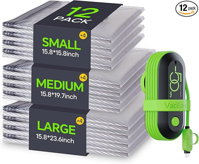 Vacuum Bags for Travel with USB Pump, 12 Pack Carry-on Size Compression Packing for Luggage and S... | Amazon (US)