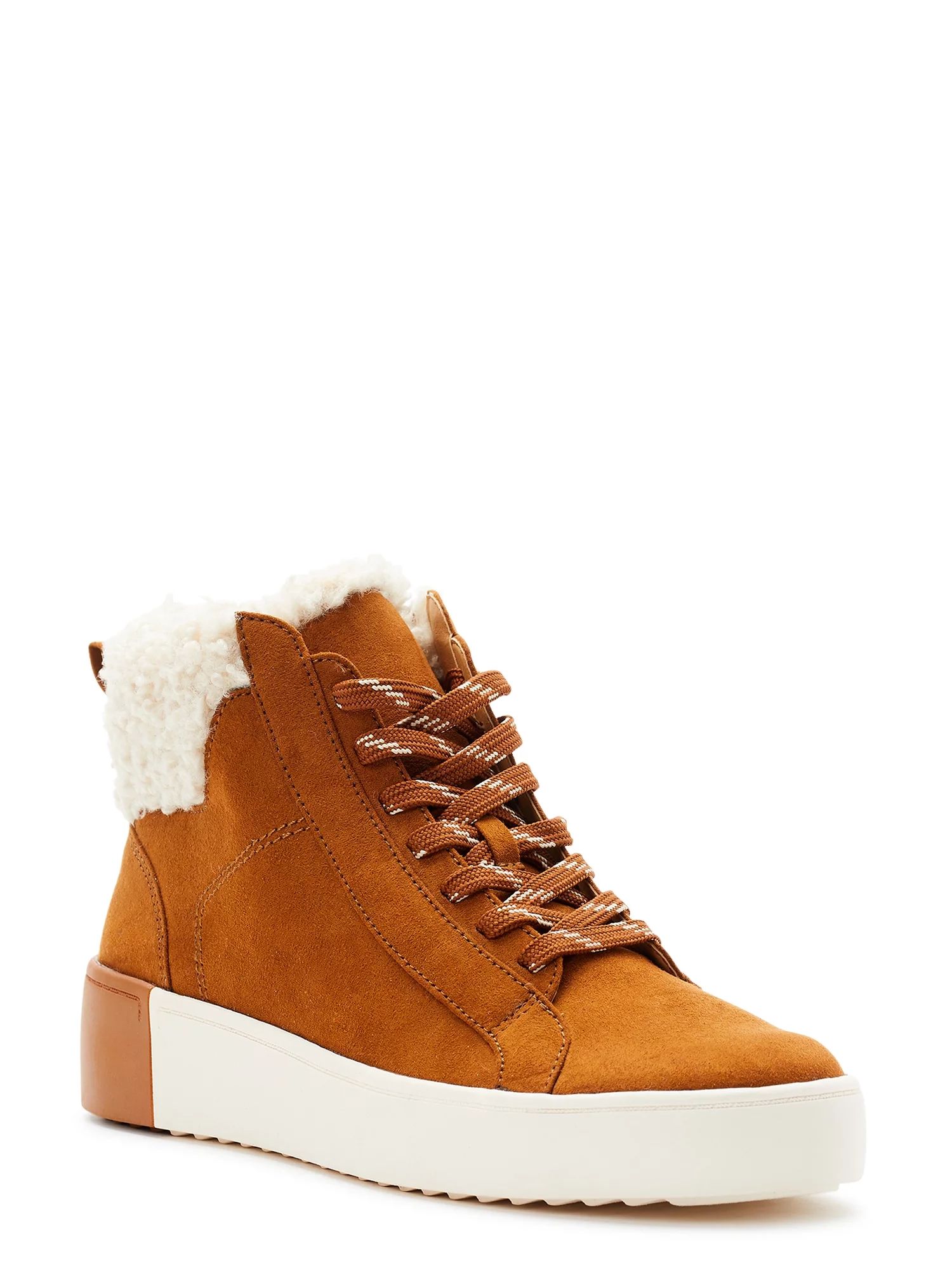 Time And True Women's Kaia High Top Faux Shearling Sneakers | Walmart (US)