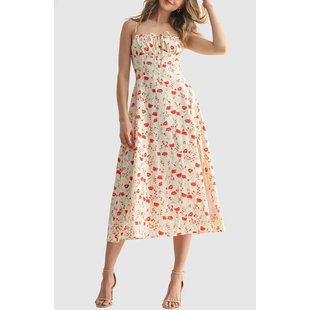 All in Favor Midi Sundress in Cream Red at Nordstrom, Size Large | Nordstrom